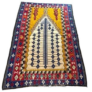 Vintage Handmade Kilim Woven Wool Rug From Central Turkey Obruk Village 1970's